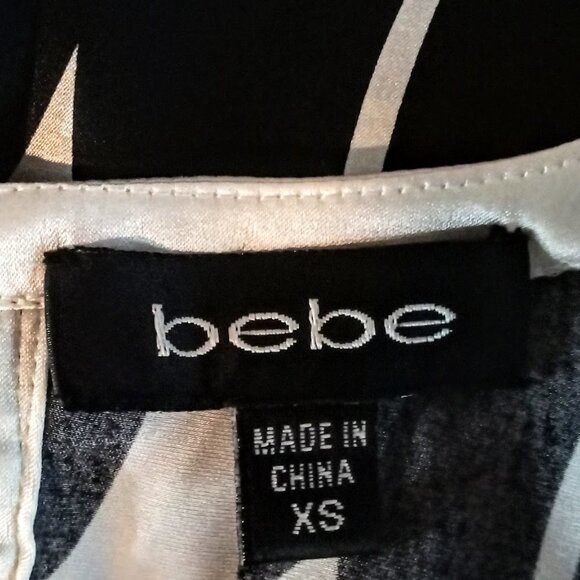 Bebe Black White Print Silk Sleeveless Tunic Mini Dress Top - Picture 4 of 6